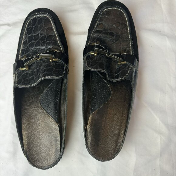 Sesto Meucci Womens Leather Slip Ons Loafers Black Square Toe Size 9 - Picture 6 of 12